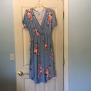 Floral faux wrap around dress with pockets